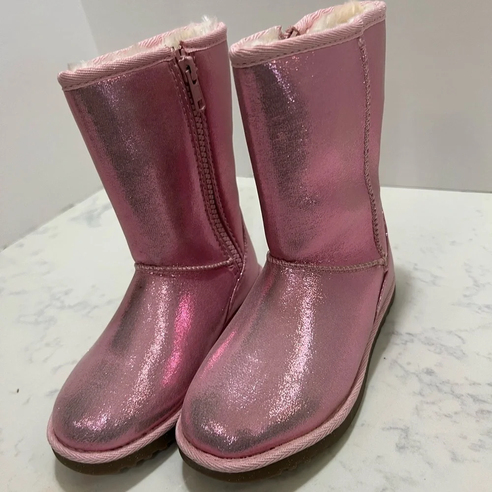 Pink Sparkly Mid-Calf Boots with Plush Finish